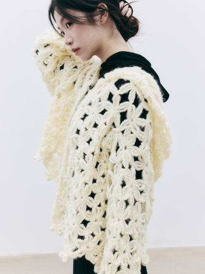 FUSSED Hollow Crochet Handmade Hooded Women&