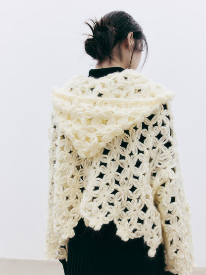 FUSSED Hollow Crochet Handmade Hooded Women&