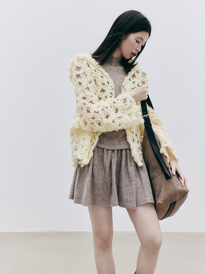 FUSSED Hollow Crochet Handmade Hooded Women&