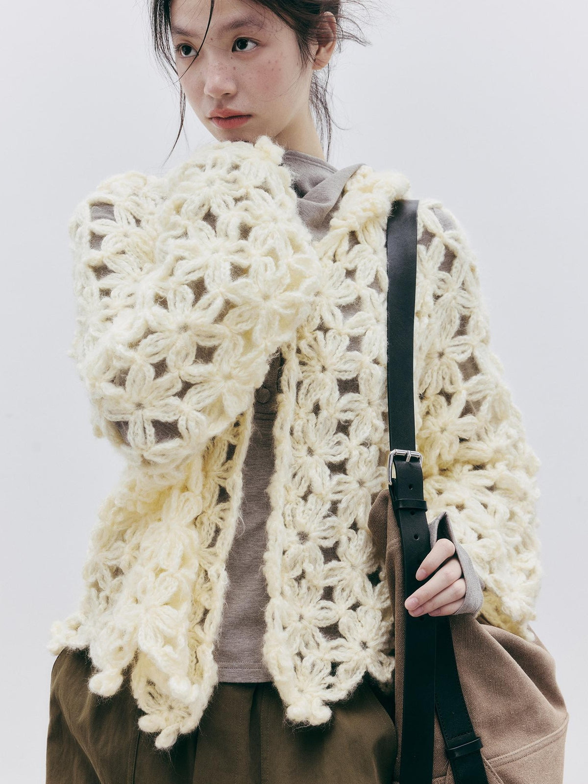 FUSSED Hollow Crochet Handmade Hooded Women&