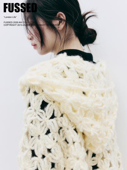 FUSSED Hollow Crochet Handmade Hooded Women&