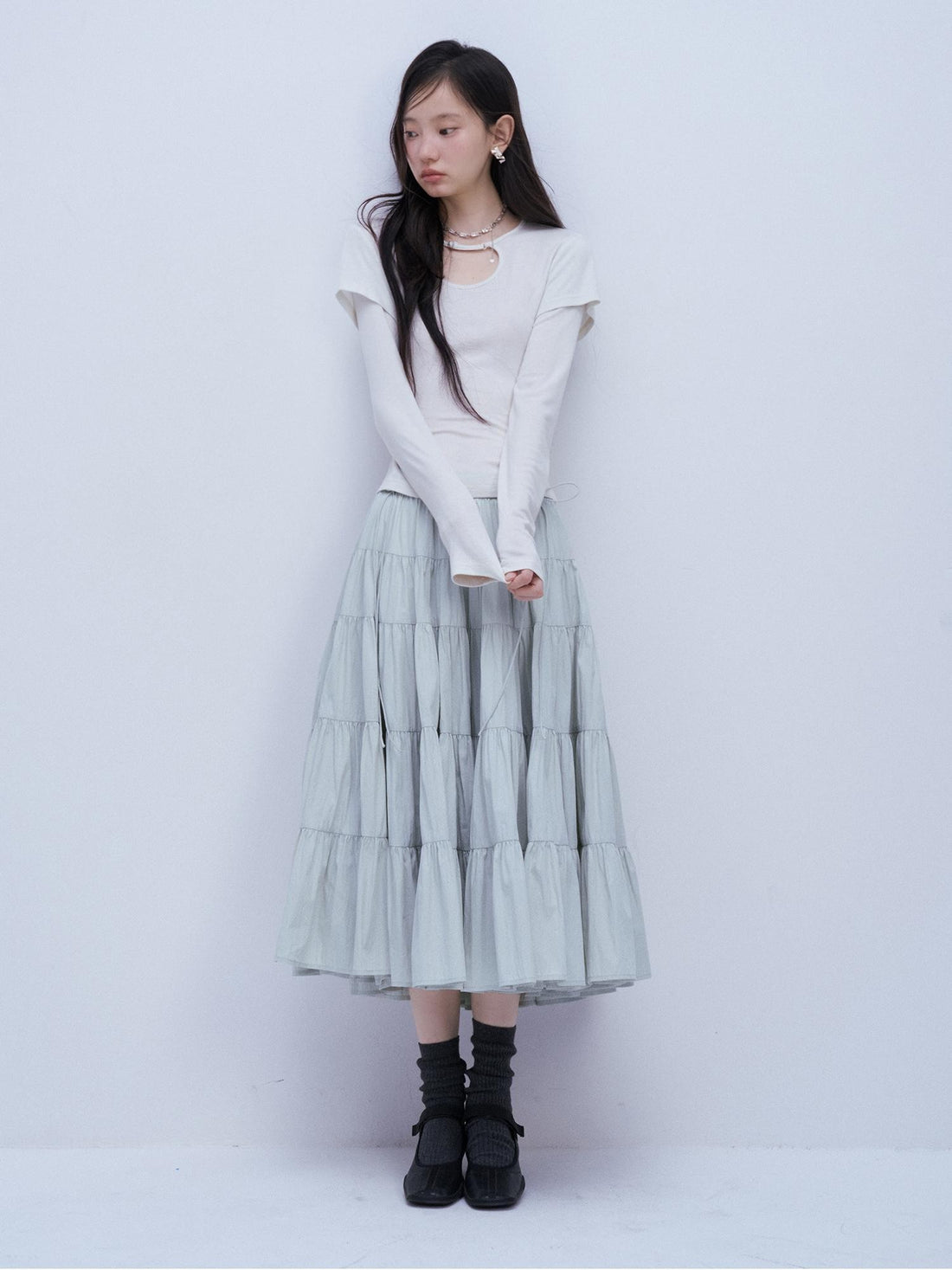 FUSSED Hollow Out Layered Look Bamboo Fiber Women&