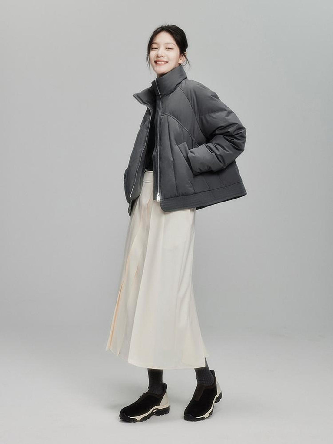 FUSSED Infinite White Pleated Midi Skirt With Asymmetric Hem