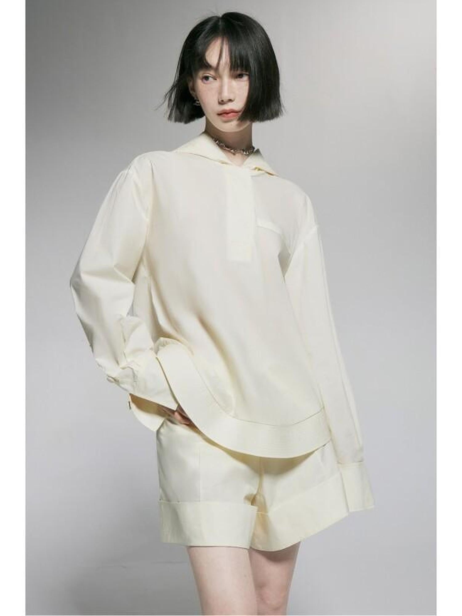 FUSSED Ivory Combed Cotton High Waist Wide Leg Loose Women&