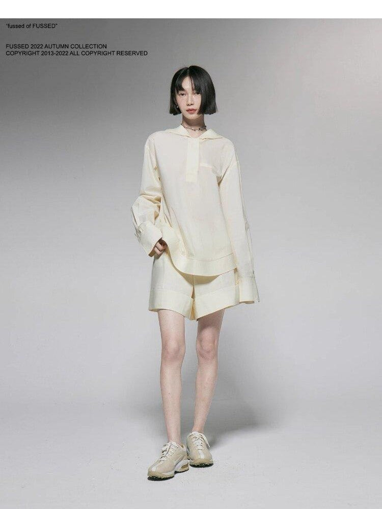 FUSSED Ivory Combed Cotton High Waist Wide Leg Loose Women&