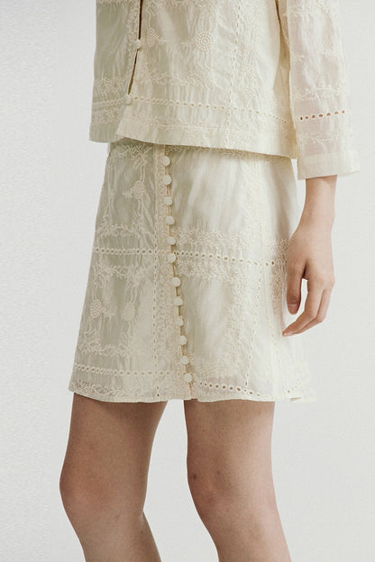 FUSSED Ivory Floral Embroidered French Embossed Women&