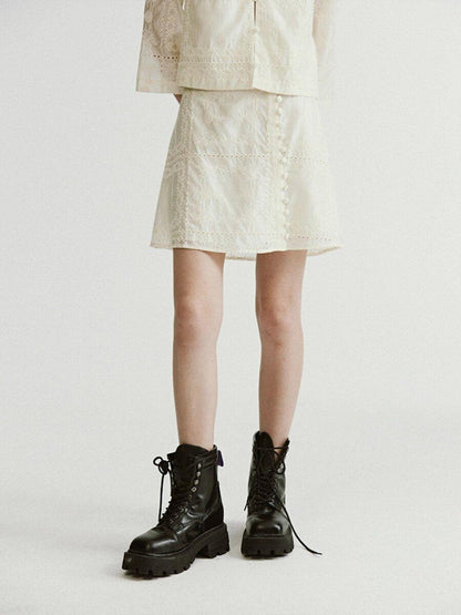 FUSSED Ivory Floral Embroidered French Embossed Women&