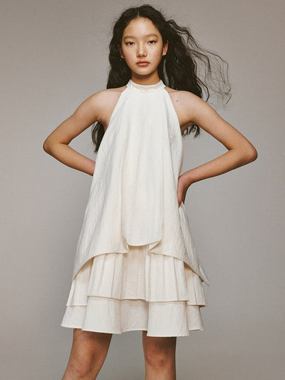 FUSSED Ivory Layered Pleated Paperlike A Line Women&