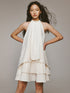 FUSSED Ivory Layered Pleated Paperlike A Line Women&