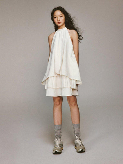 FUSSED Ivory Layered Pleated Paperlike A Line Women&