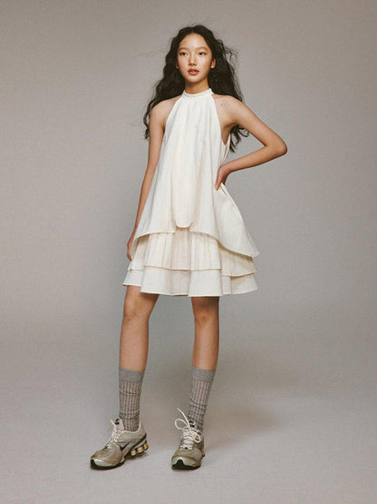 FUSSED Ivory Layered Pleated Paperlike A Line Women&