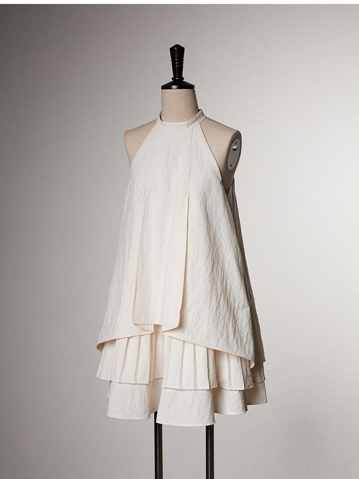 FUSSED Ivory Layered Pleated Paperlike A Line Women&