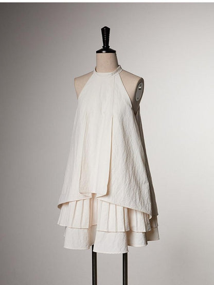 FUSSED Ivory Layered Pleated Paperlike A Line Women&