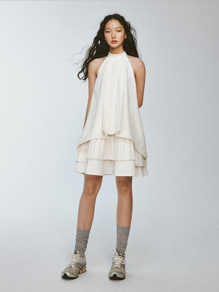 FUSSED Ivory Layered Pleated Paperlike A Line Women&