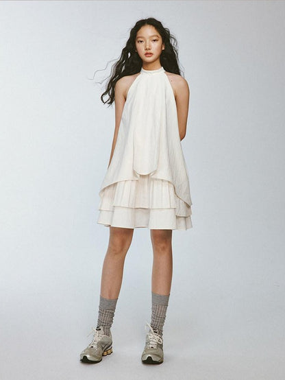 FUSSED Ivory Layered Pleated Paperlike A Line Women&