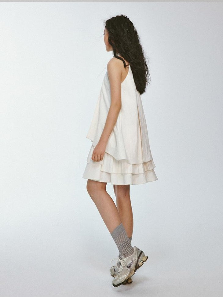 FUSSED Ivory Layered Pleated Paperlike A Line Women&