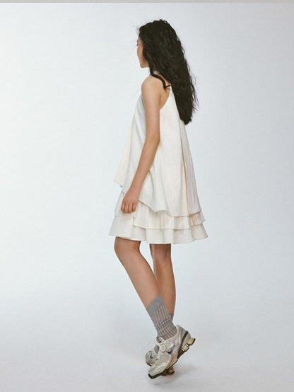 FUSSED Ivory Layered Pleated Paperlike A Line Women&