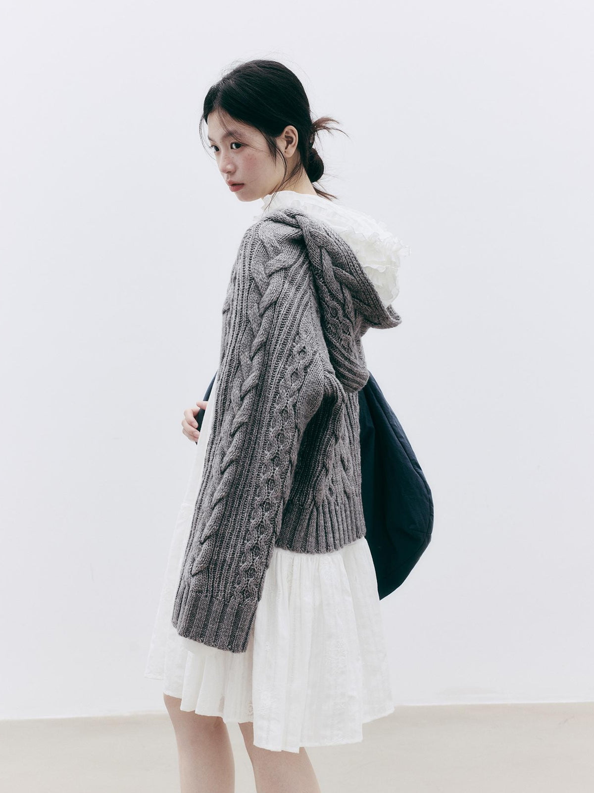 FUSSED Jacquard Hooded Wool Knit Loose Women&
