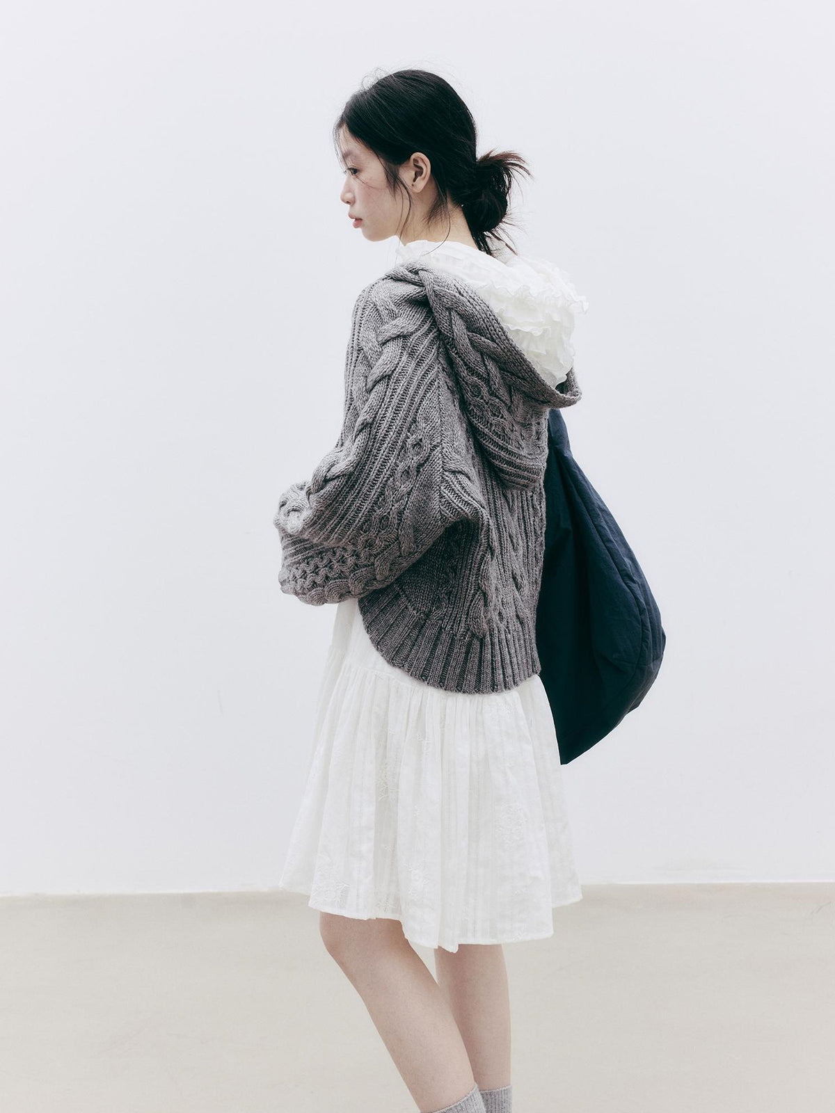FUSSED Jacquard Hooded Wool Knit Loose Women&