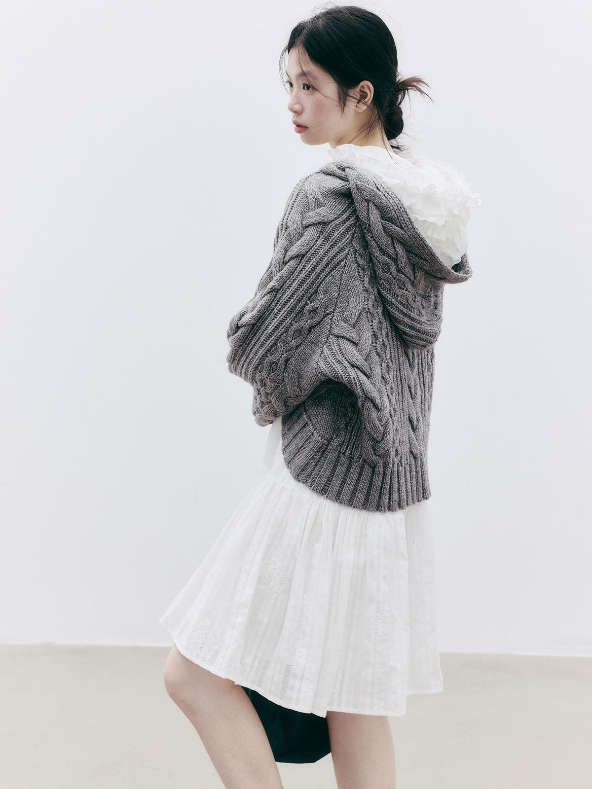 FUSSED Jacquard Hooded Wool Knit Loose Women&