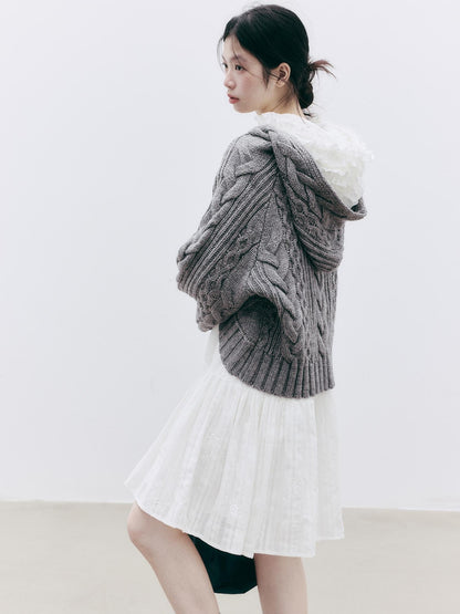 FUSSED Jacquard Hooded Wool Knit Loose Women&
