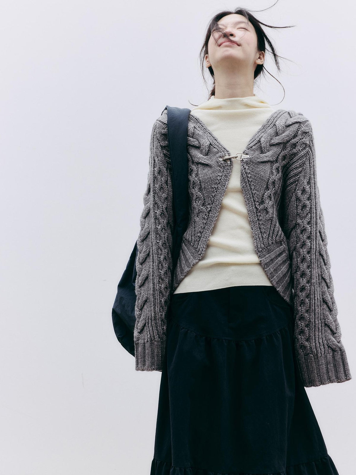 FUSSED Jacquard Hooded Wool Knit Loose Women&