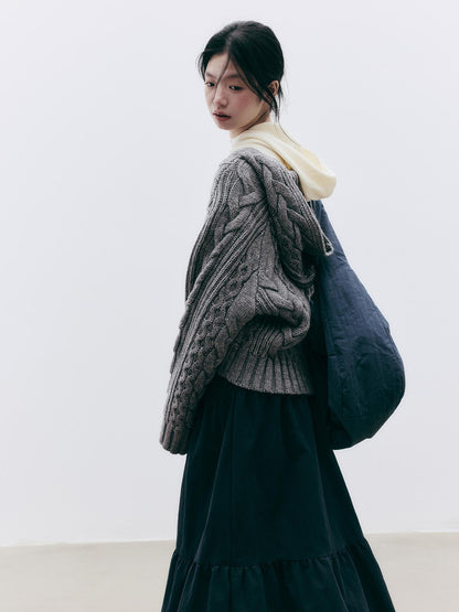 FUSSED Jacquard Hooded Wool Knit Loose Women&