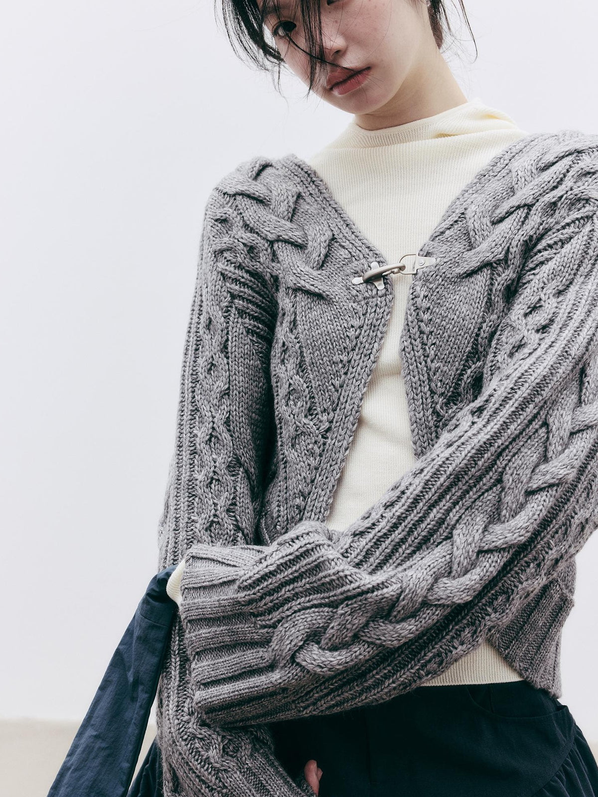 FUSSED Jacquard Hooded Wool Knit Loose Women&