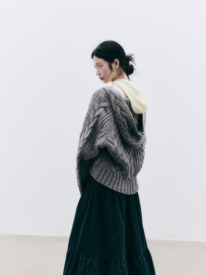 FUSSED Jacquard Hooded Wool Knit Loose Women&