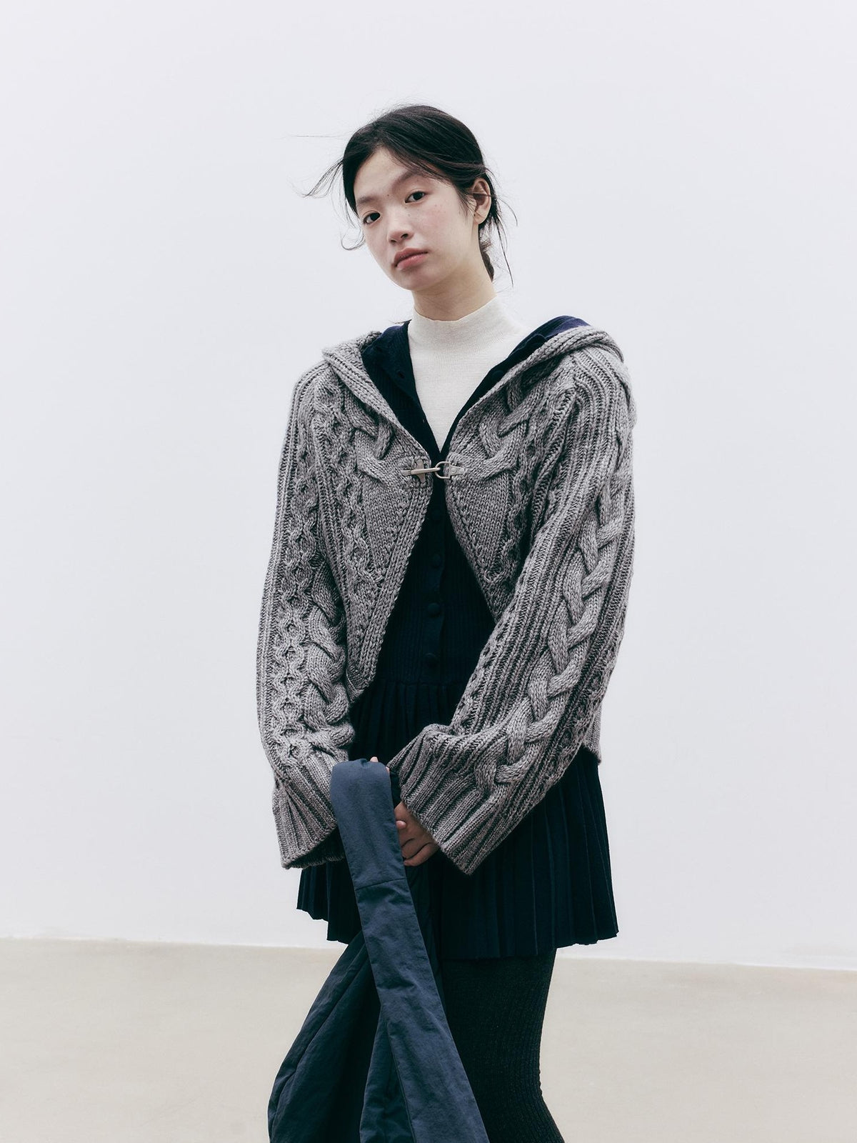FUSSED Jacquard Hooded Wool Knit Loose Women&