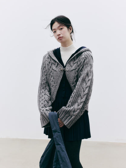 FUSSED Jacquard Hooded Wool Knit Loose Women&