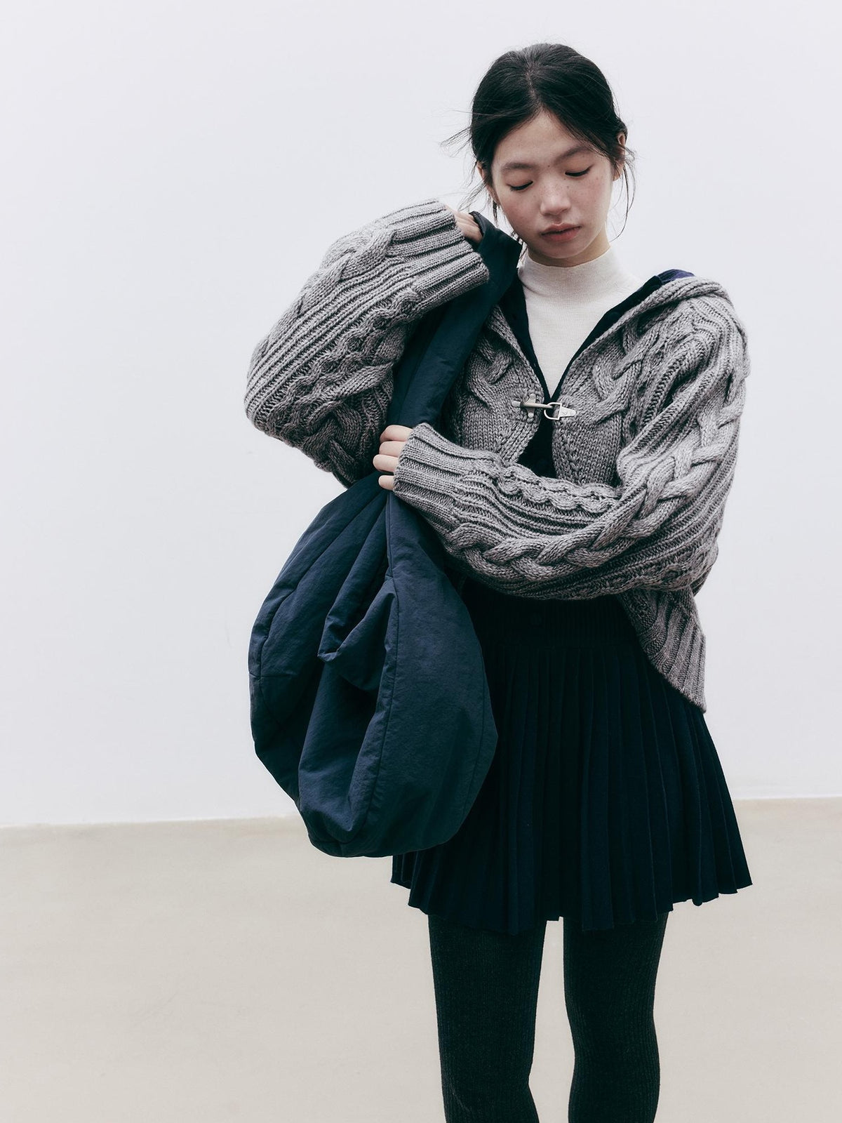 FUSSED Jacquard Hooded Wool Knit Loose Women&