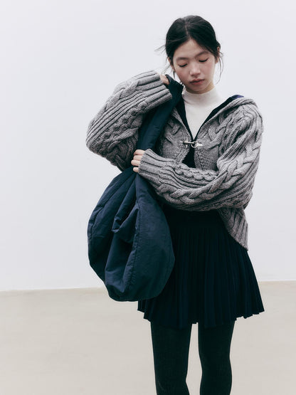 FUSSED Jacquard Hooded Wool Knit Loose Women&