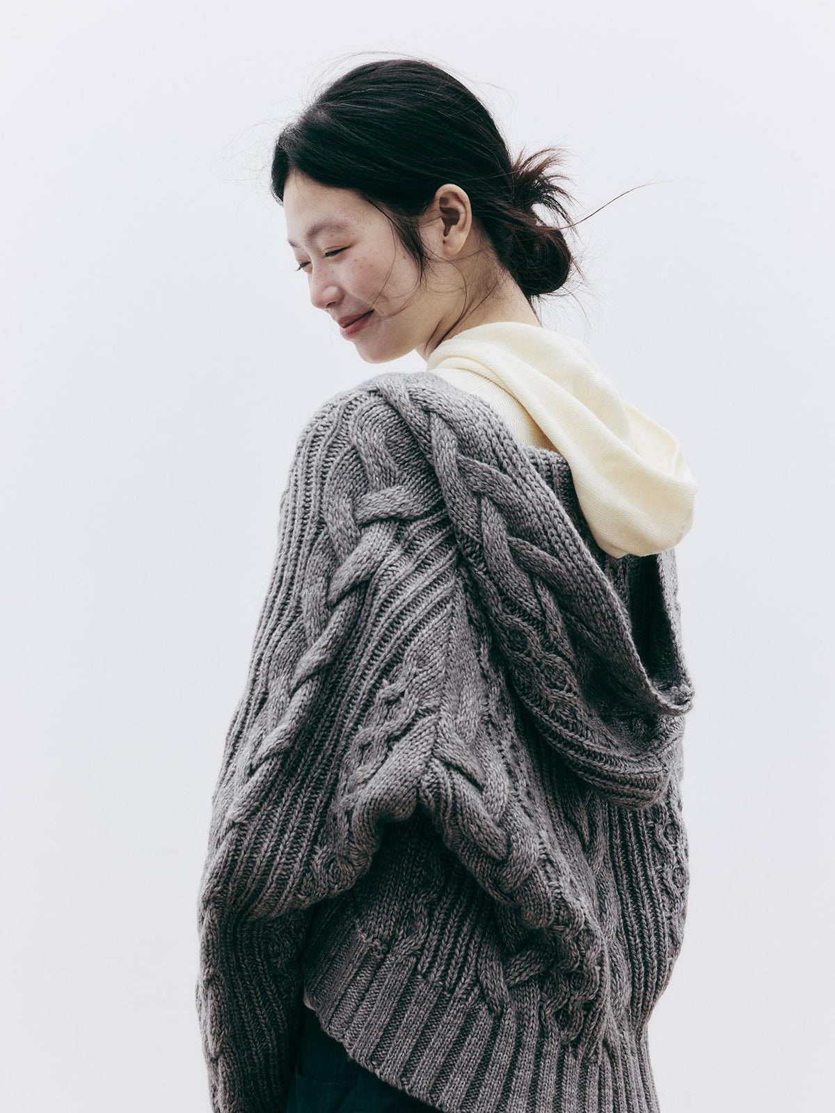 FUSSED Jacquard Hooded Wool Knit Loose Women&
