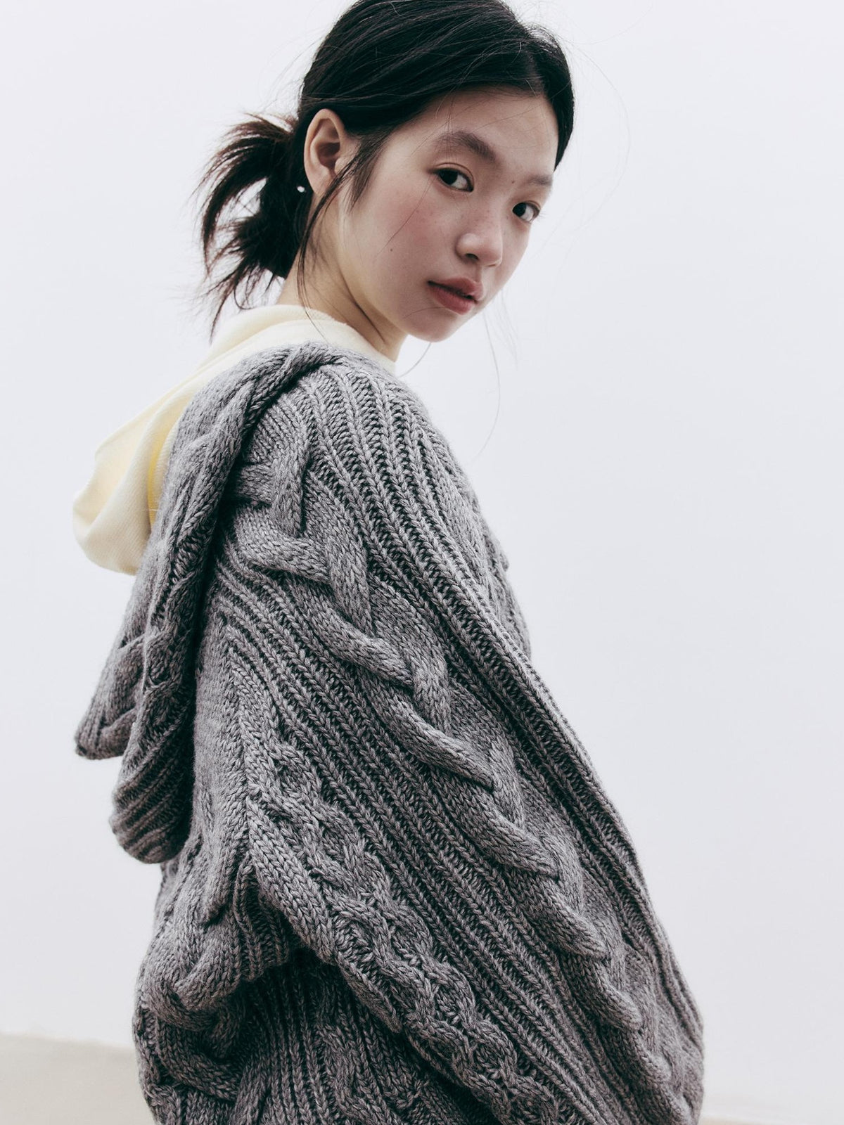 FUSSED Jacquard Hooded Wool Knit Loose Women&