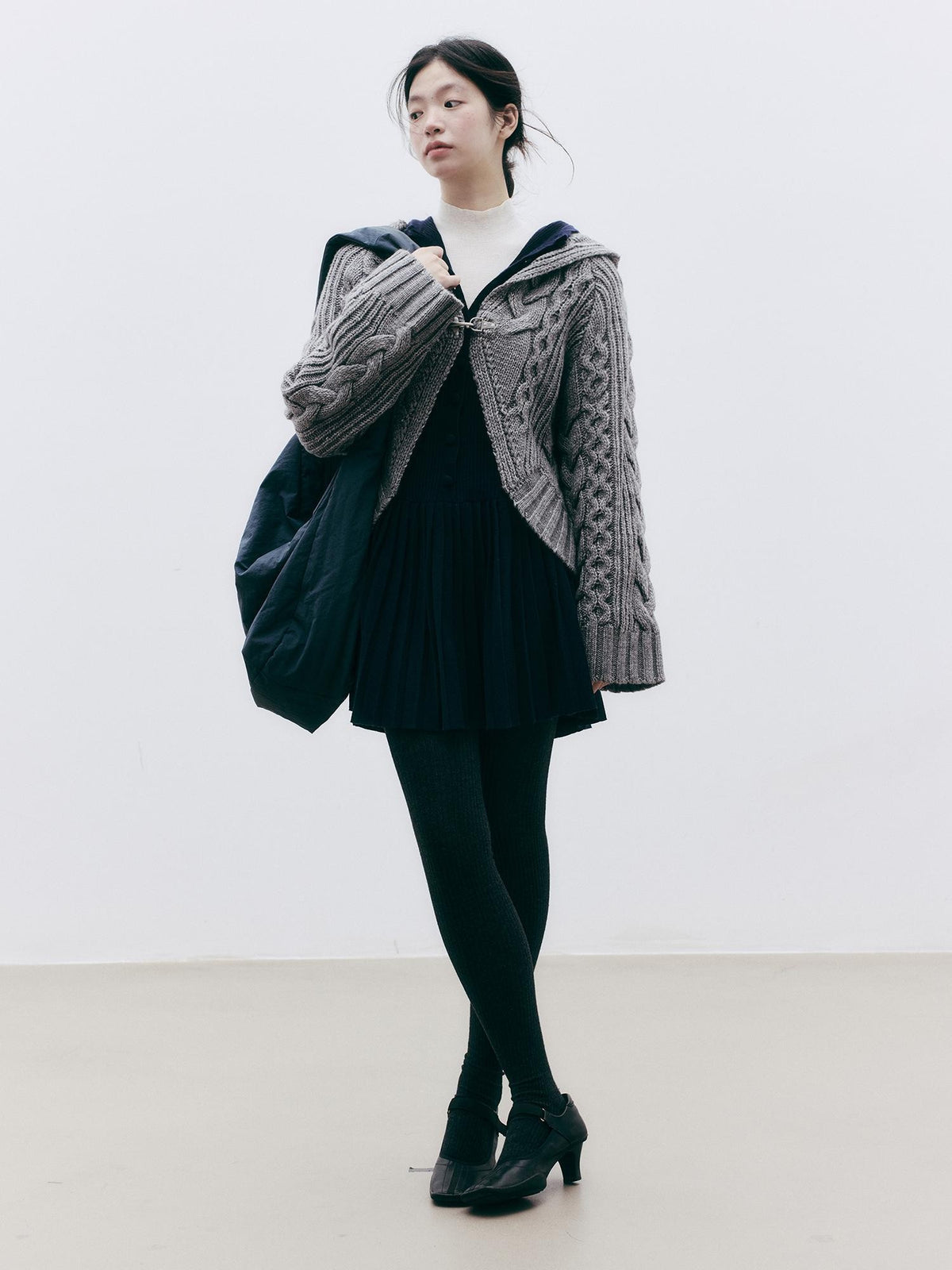 FUSSED Jacquard Hooded Wool Knit Loose Women&