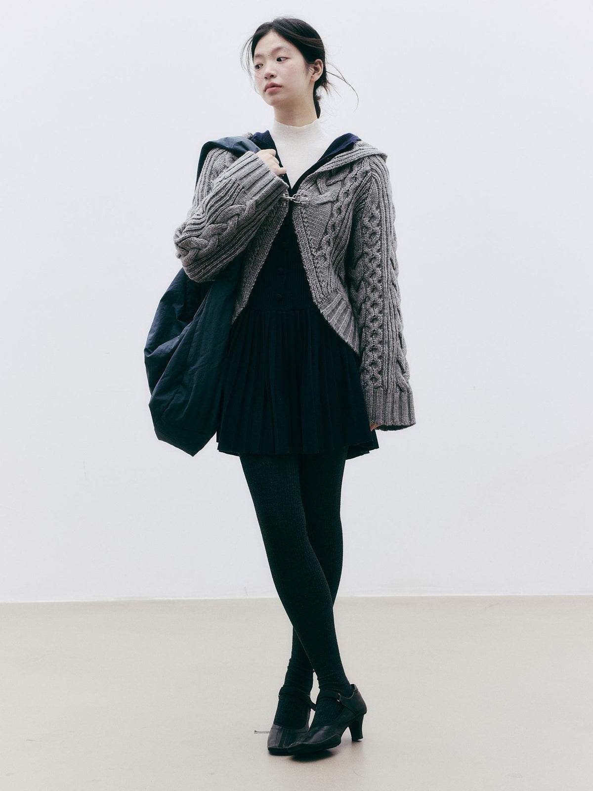 FUSSED Jacquard Hooded Wool Knit Loose Women&