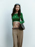 FUSSED_Jungle_Green_Round_Neck_Slim_Fit_Women&