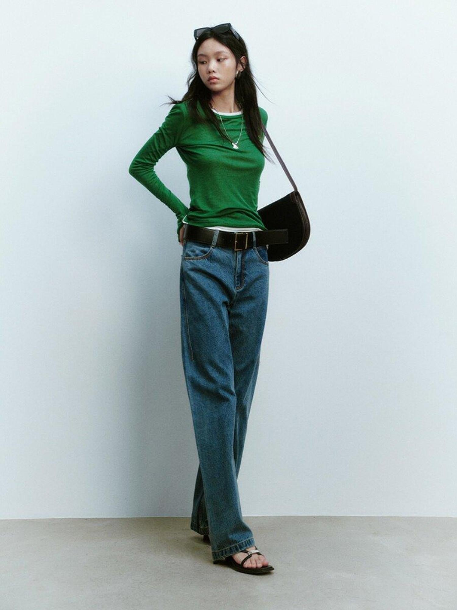 FUSSED Jungle Green Round Neck Slim Fit Women&