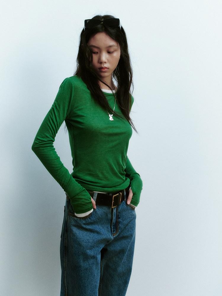FUSSED Jungle Green Round Neck Slim Fit Women&