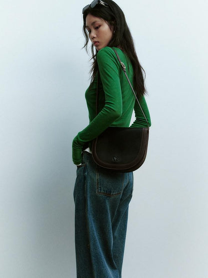FUSSED Jungle Green Round Neck Slim Fit Women&
