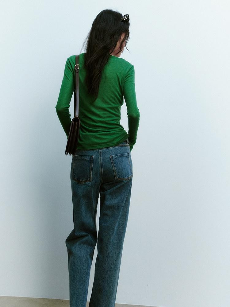 FUSSED Jungle Green Round Neck Slim Fit Women&