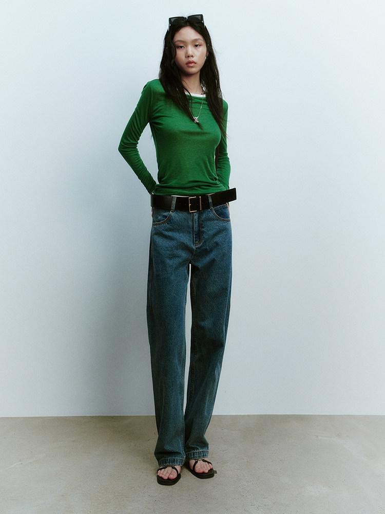 FUSSED Jungle Green Round Neck Slim Fit Women&