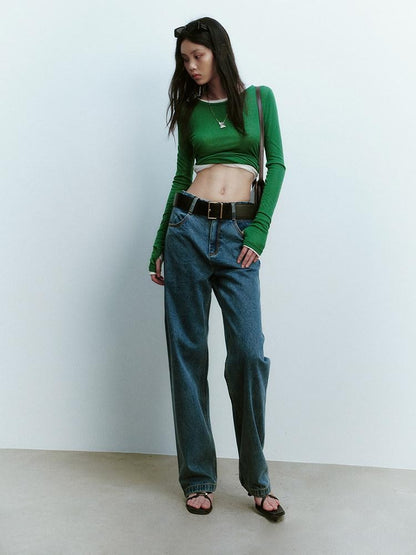 FUSSED Jungle Green Round Neck Slim Fit Women&