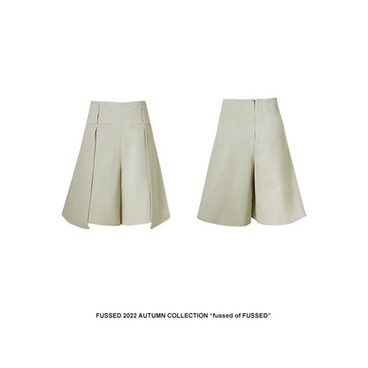 FUSSED_Khaki_Almond_Pleated_Wide_Leg_Women&