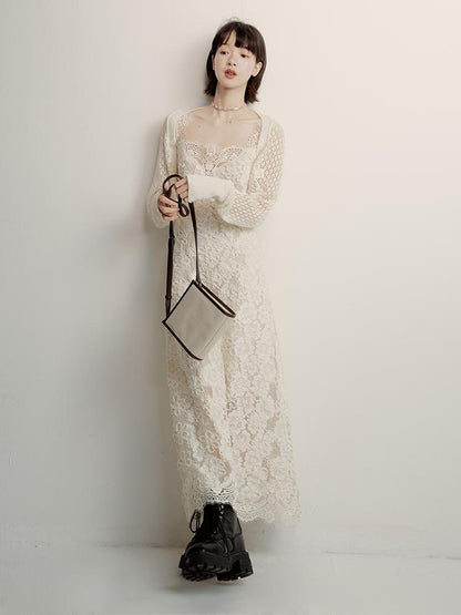 FUSSED Lace Jacquard Flat Knit Cream Bridal Runaway Cardigan
