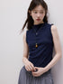 FUSSED Lace Trim Mock Neck Side Bust Concealing Slim Cropped Women&