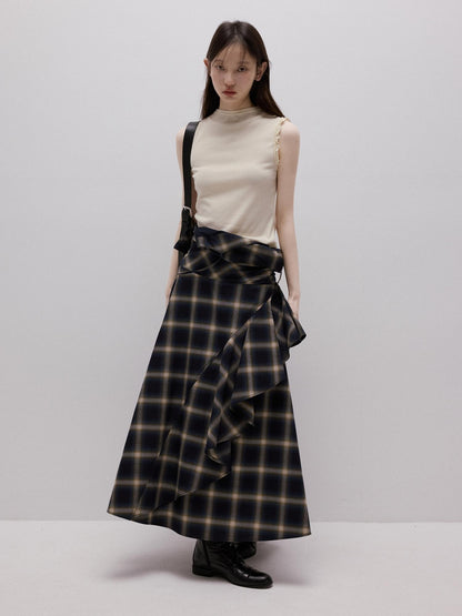 FUSSED Lace Trim Mock Neck Side Bust Concealing Slim Cropped Women&