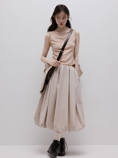 FUSSED Lace Trim Mock Neck Side Bust Concealing Slim Cropped Women&