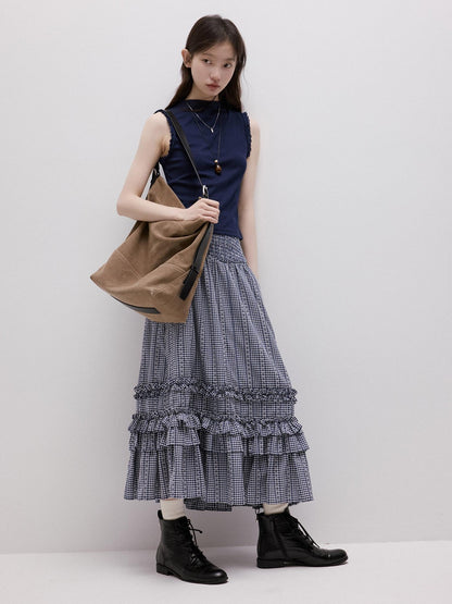 FUSSED Lace Trim Mock Neck Side Bust Concealing Slim Cropped Women&